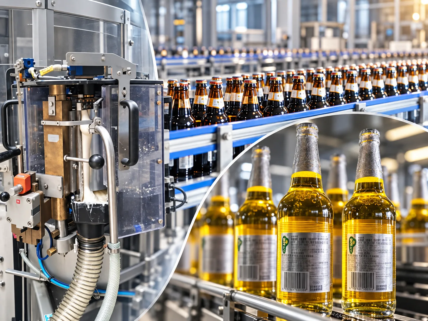 Beer bottle labeling line with industrial labeling equipment