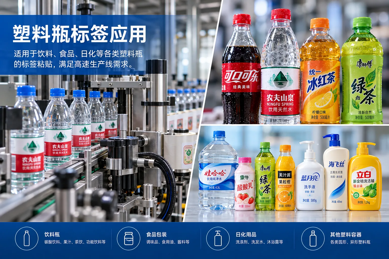 Food and beverage packaging labeling applications for different containers